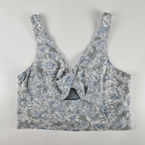 Abercrombie & Fitch Floral Linen Viscose Twist Front Cut-Out Cropped Tank L